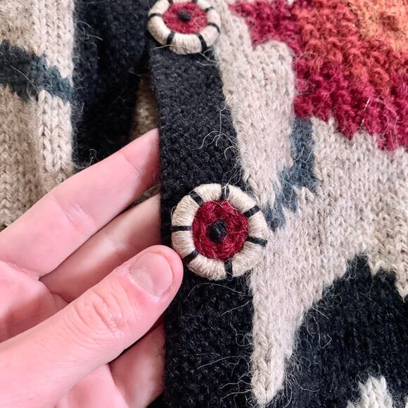 Vintage Handknit Alpaca Wool Floral Grandma Sweater Hallet Medium - Picture 8 of 10